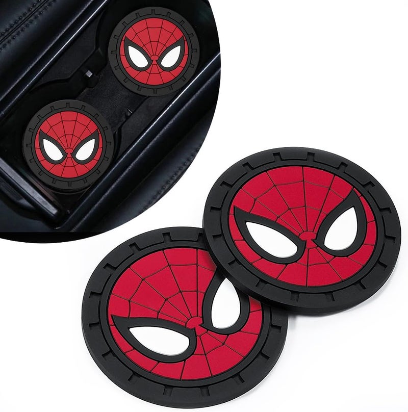 WiiFiive Spider Man Car Cup Holder Coasters for Marvel Fans, The Spider Man Car Coasters for Car Cup Holder Insert,Silicone Non-Slip Car Cup Mat,2.75'' - Image 1